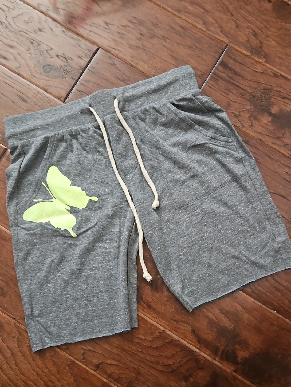 Hipchik Gray Knit Lounge Shorts with Neon Green Butterfly
